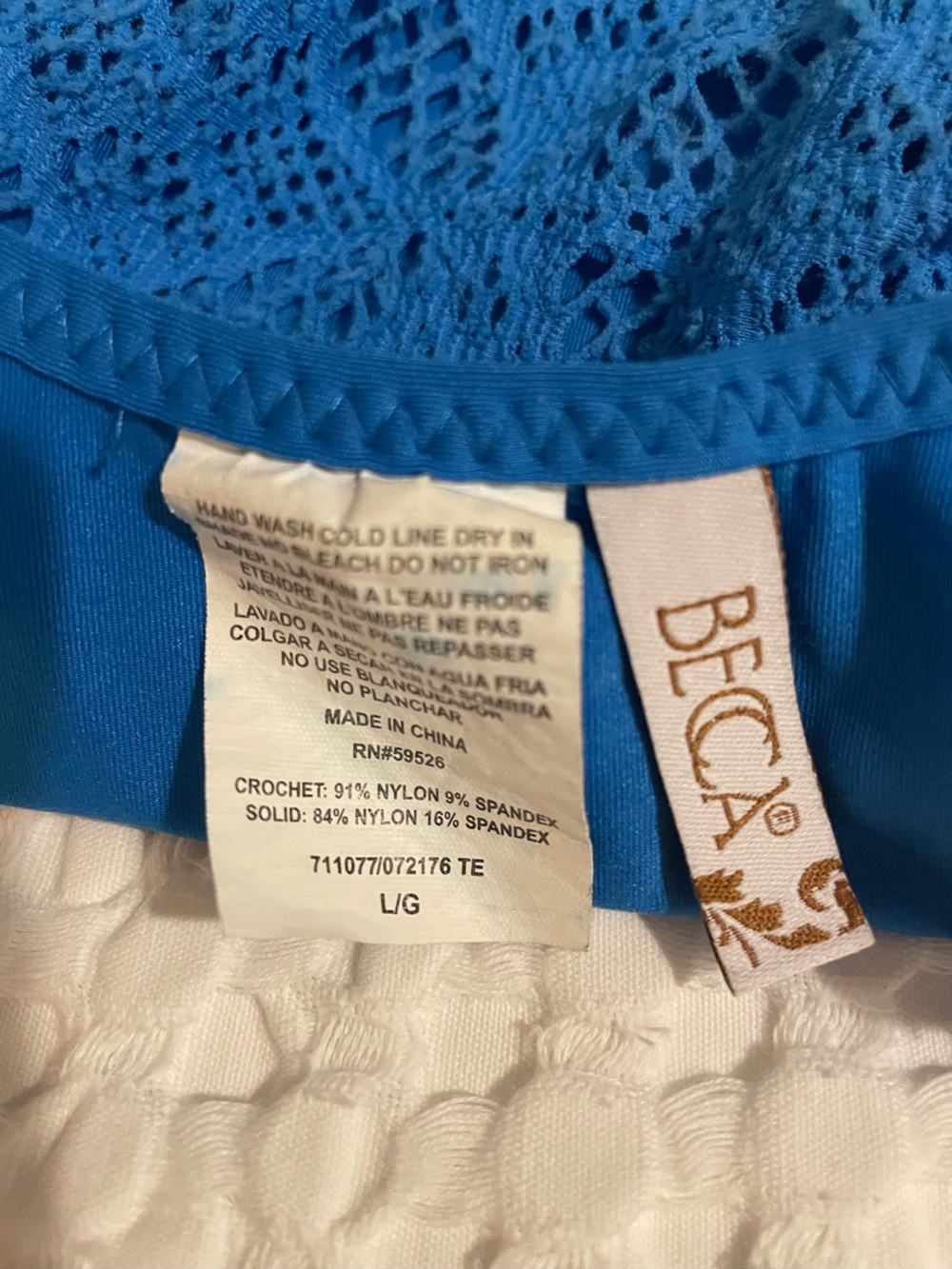 BECCA Blue Crochet One-Piece Swimsuit Size Large - Picture 5 of 5